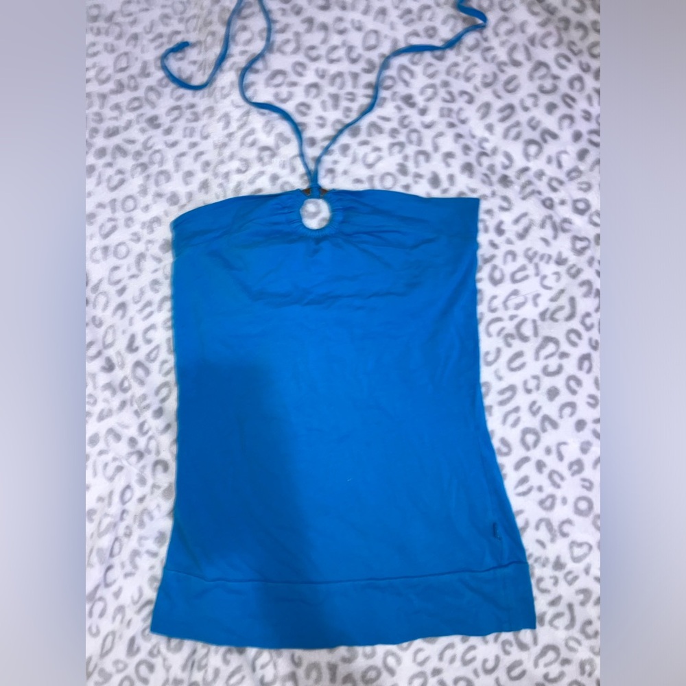 Garage Blue Fitted Halter Tank Top